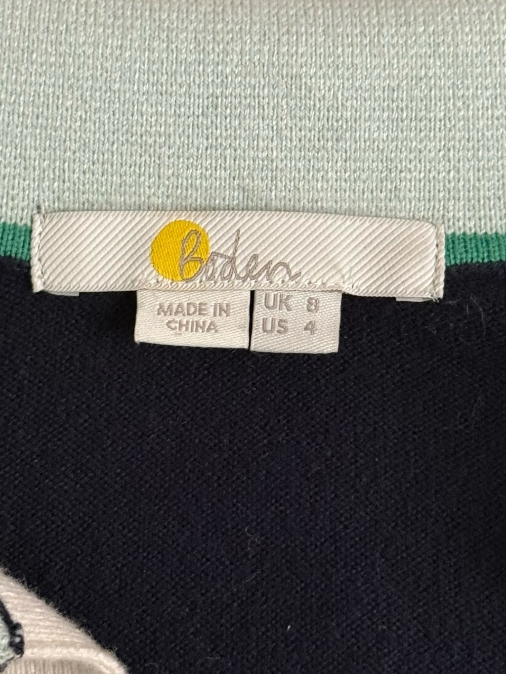 Boden V-Neck Polo Henley Sweater Wool Cotton Blend Size 4 Navy Green Preppy - Picture 7 of 8